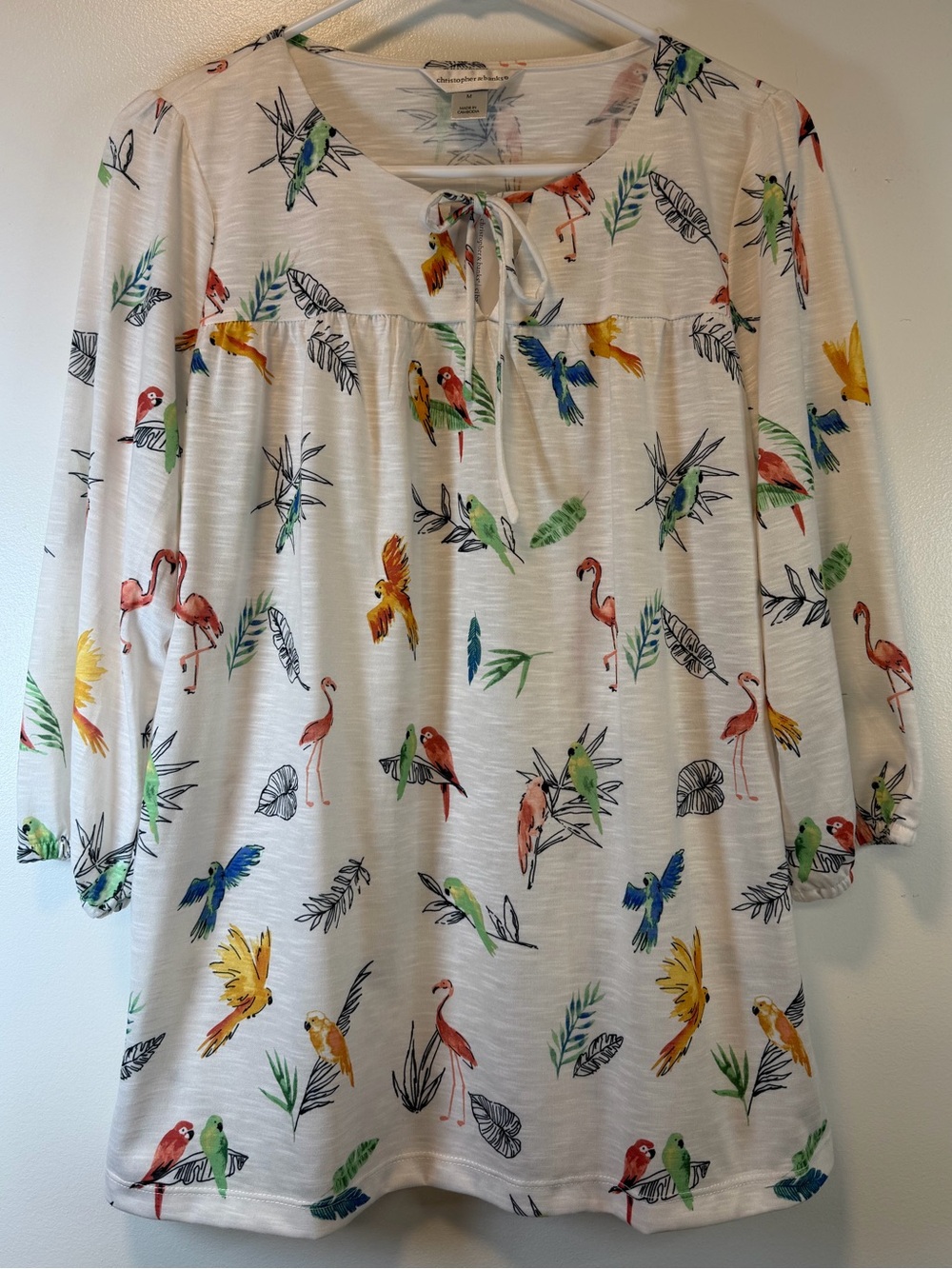 Christopher & Banks white colorful tropical print flamingos top Size Medium